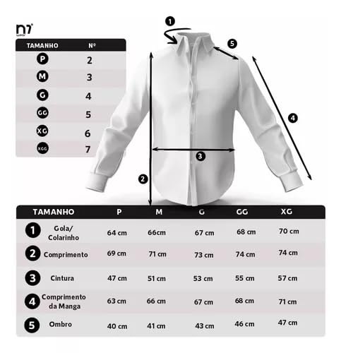 Camisa Social Masculina Slim Fit Manga Longa TAM(3)