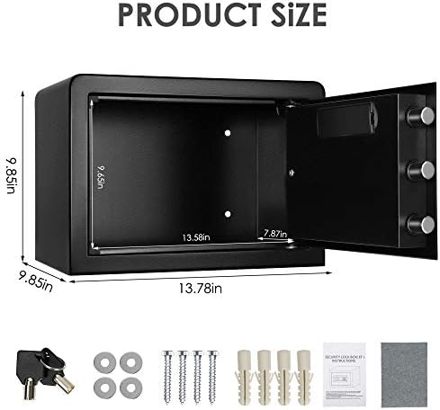 MiViola Safe Box with Key Electronic Password Safe Cabinet Fireproof and Waterproof Safe All Steel In-Wall Home Office Triple Lock Core Safe for Cash Money Jewelry (17L, Black)