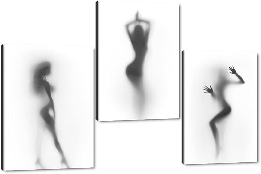 Sexy Nude Women Painting 3 Piece Picture Print on Canvas Black White Wall Art Naked Girl in the Shower Artwork for Bedroom Wall Decoration Home Decor Wooden Framed Stretched Ready to Hang42''Wx20''H