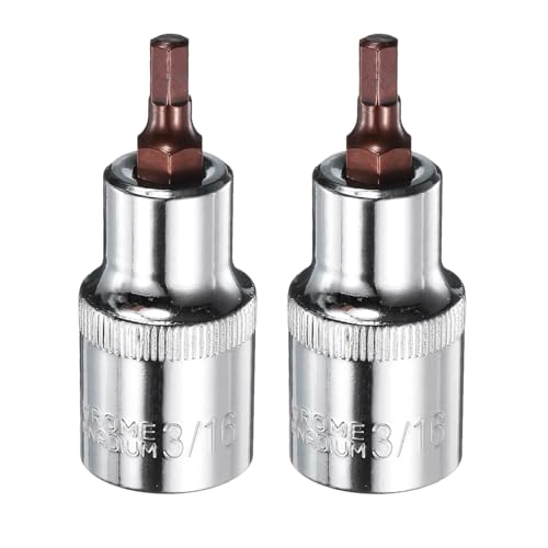 Image of sourcing map 2pcs 3/16" Hex Bit Socket 1/2" Square Drive SAE Extension Impact Bit Power Nut Driver Set S2 & CR-V Steel Socket Ratchet Wrench Bits