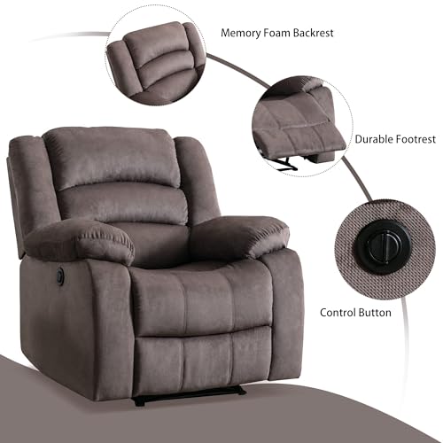 EBELLO Classic Power Recliner Chair, Oversized Electric Overstuffed Reclining Chair with Soft Cushion and Back, Sofa with Comfortable Armchair, Brown