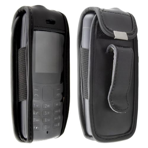 caseroxx Ledertasche mit Gürtelclip für Nokia 106 (2018) in schwarz – robuste Handy-Tasche mit Sichtfenster und Gürtelclip aus Echtleder, perfekt für Beruf, Freizeit, Outdoor und sicheren Transport