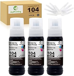 JoyPrinting 70ml 104 Ink Bottle Replacement for Epson 104 Ecotank Ink Compatible with Epson EcoTank ET-2710 ET2711 ET-2712 ET-2714 ET-2715 ET-2720 ET-2721 ET-2726 ET-4700 (3-Pack, Black)