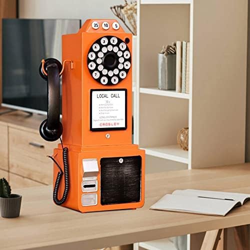 Téléphone à cadran rétro vintage marron et orange pour décoration de bureau - 3