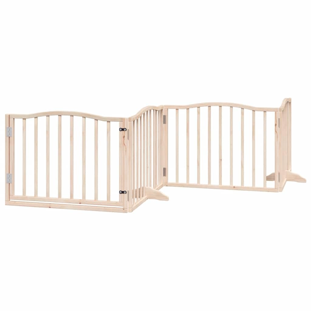 10-TLG. Puerta plegable para perros de madera de álamo de 800 cm con puerta y patas de apoyo, independiente para interior y exterior, protección segura para cachorros y perros pequeños