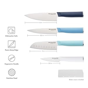KitchenAid Chef Set with Custom-Fit Covers, Sharp Kitchen Knife, High-Carbon Japanese Stainless Steel Blade, 4 Piece, Multicolored KitchenAid Chef Set with Custom Fit Covers Sharp Kitchen Knife High Carbon Japanese Stainless Steel Blade 4 Piece Multicolored