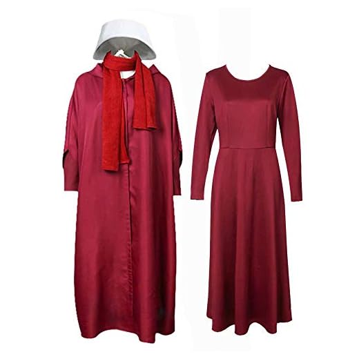 Amatop The Handmaid`s Tale Costume Mujeres Halloween Offred Red Cape Dress Disfraz de Bruja con Capucha Disfraz de Fiesta con Capucha Raven Cosplay Capes