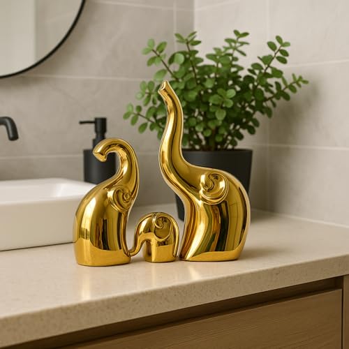 Image of Xtore Elephant Family Home Decor Ceramic Finish Figures - (Set of 3 Piece, Golden)