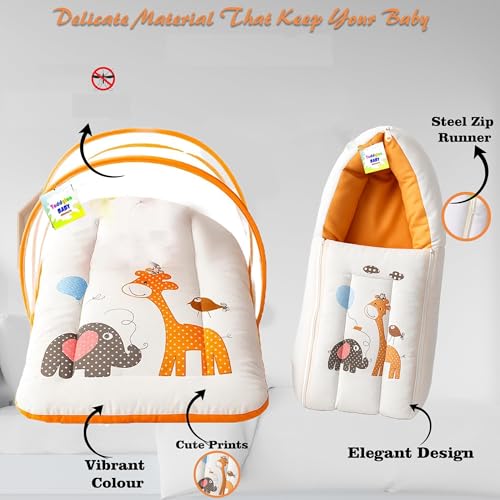 Image of Toddylon Baby Bedding Set New Born Baby Bag | Mattress | Mosquito Net | Insect Protector | Infants Carry Bed (0-6 Months) Orange (2PCS Set)