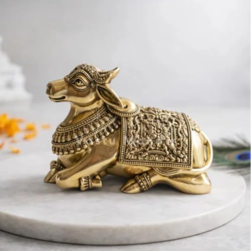 Image of Brass Nandi Idol, Vastu Remedy for Stability & Devotion (10 x 8 cm, 380 g)