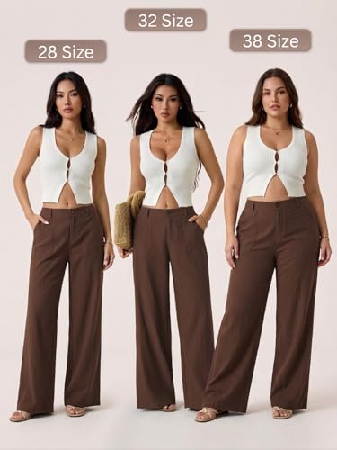Image of GRECIILOOKS Beige Wide Leg Linen Trousers for Women | High Waist Cotton Baggy Korean Style Casual Pants | Comfortable Formal & Casual Women Trousers