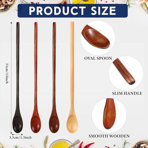 Dansib 4 Pcs 13 Inch Long Handle Wooden Spoons for Cooking Long Handle Tasting Tea Spoon Wooden Utensils Vintage Stirrer for Kitchen Soup Coffee Cocktail Honey Mixing Stirring, 4 Colors by Dansib - Image 2