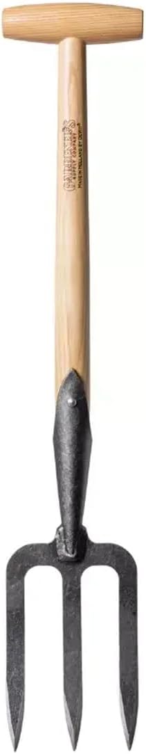 DeWit Perennial Fork with Short T-Handle – Hand Garden Fork for Digging, Dividing & Separating Plants, Tempered Boron Steel with Ash Hardwood Handle