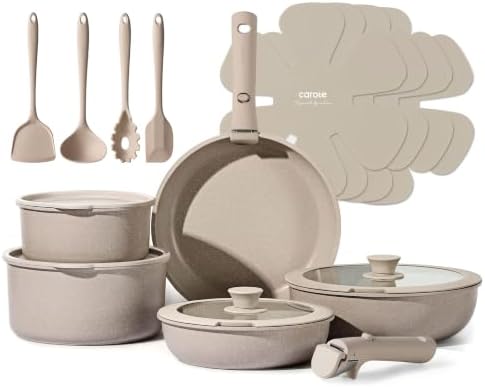 CAROTE 19pcs Pots and Pans Set Non Stick, Detachable Handle Cookware Sets