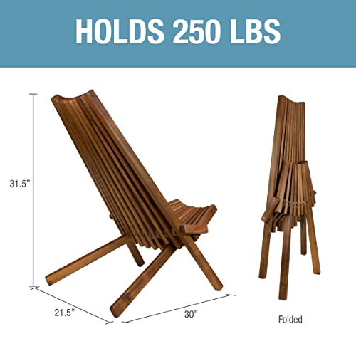 Clevermade Tamarack Folding Wooden Outdoor Chair -Stylish Low Profile Acacia Wood Lounge Chair For The Patio, Porch, Lawn, Garden, Assembly Required, Cinnamon #TOP1