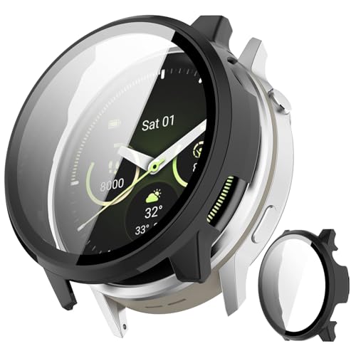 INIAYOH For Garmin Venu 4 45mm �J�o�[ �����K���X�t�B����+���ϏՌ�PC�t���[�� �K�[�~�� Venu 4 45mm �ی�P�[�X �ȒP�Ɏ��t���E�� �w��h�~ �y�ʃX�����݌v(�u���b�N)