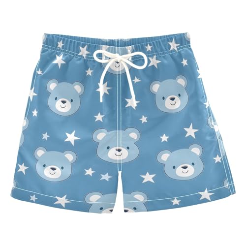 Boys Swim Trunks Blue Bear Pattern Star Toddler Swim Shorts Little Boys Board Shorts