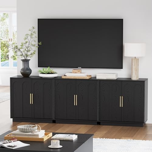 FORTUNETEC Sideboard Buffet Cabinet with Storage Set of 3, Mid Century Modern Accent Cabinet with Arched Doors, Modular Media Console, Credenza for Living Room Kitchen Dining Room Entryway, Black