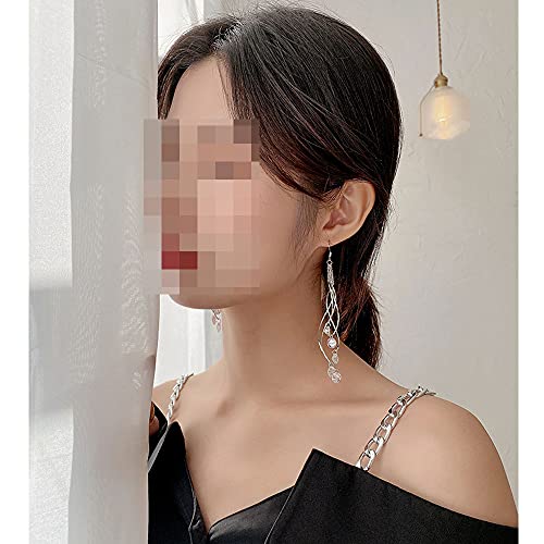 Cmjlbm Tassel Wave Dangle Earrings Cubic Zirconia Cz Diamonds Long Sterling Silver Post Earrings Girls And Women Linear Loops Design Earrings #TOP2