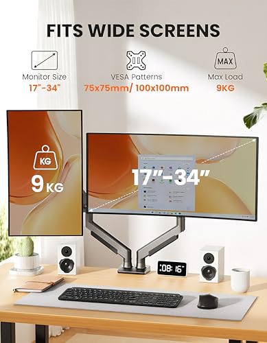 Image of ErGear Dual Monitor Arm, Full Adjustable Monitor Mount for 17-34″ Screens, Fast Install Computer Monitor Stand with Tool-Free VESA Mount, Max Load 19.8 lbs, Max VESA 100x100mm - Grey
