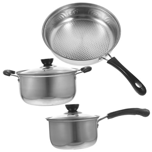 GLEAVI 1 Juego Utensilios de Cocina Inoxidable con Cacerola Cacerola con Tapa y Sartén para Estufas de Gas y Eléctricas Diseño Ergonómico y de Limpiar