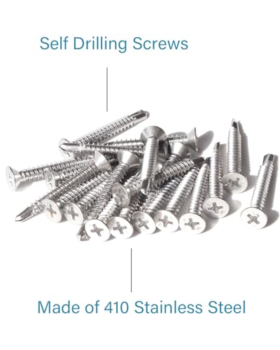 Image of Stainless Steel Sheet Metal Screws #10 x 1-1 /2 Inch 100pcs, Self Drilling Flat Head Phillips Stainless Steel 410 Screws Standard Thread Teks Screws for Wood to Metal Stud by IMSCREWS