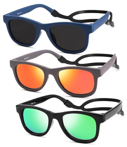 Image of NULOOQ Bendable Flexible Polarized Baby Sunglasses – with Silicon Strap for Infant Newborn & Toddler Age 0-18 Months