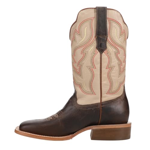 Womens Goat Embroidered Wide Square Toe Casual Boots Mid Calf Low Heel 1-2" - Beige, Brown3