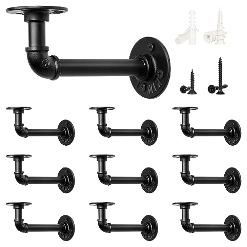 LuckIn Soporte industrial para estante de tubo en forma de L, soportes de tubo rústico de 17,7 cm para estantería, color negro mate, para decoración de tubos de hierro, juego de 10