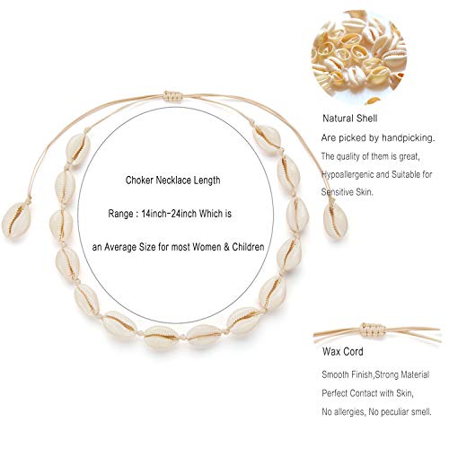 Nackiy Handmade Sea Shell Necklace for Women Summer Adjustable Natural Shell Collar Necklace (Beige Braided Rope)2