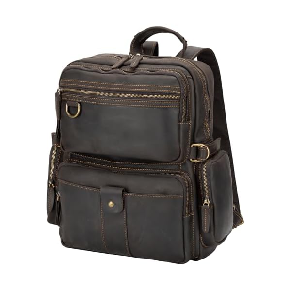 Leather Backpack for Men 15.6" Laptop Backpack 100% Madagascar top-Grain Leather Backpack Dark Brown Large Size