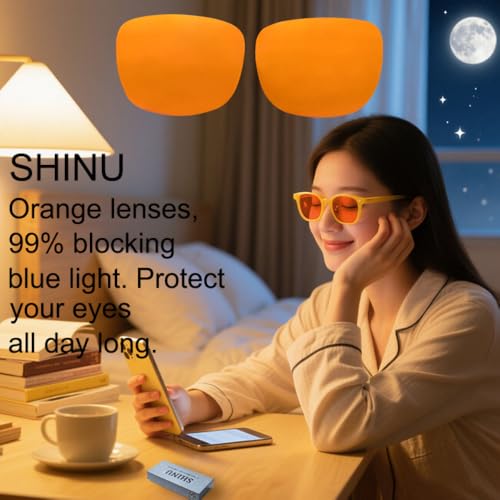 Image of SHINU Good Sleep Blue Light Blocking Glasses Men Red Lenses Anti Green Light Eliminate Eye Strain Glasses Bluelight 078RD