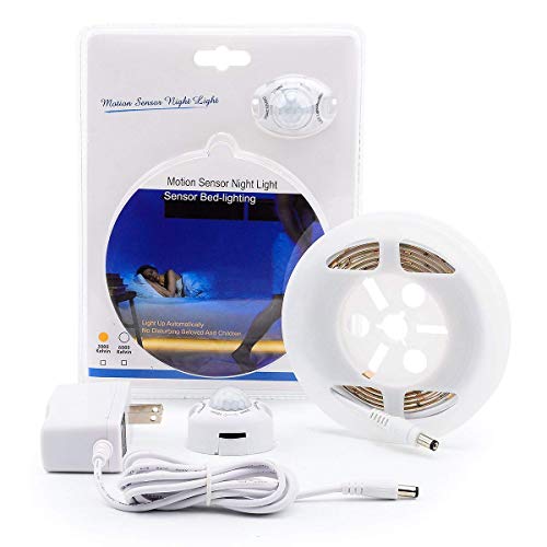Huamai Motion Activated Bed Strip Light, Flexible Motion Sensor LED Bed Strip Light Kit with Automatic Shut Off Timer for Wardrobe, Cabinet, Stairs, Storage Night Light UL Listed(Single Bed)