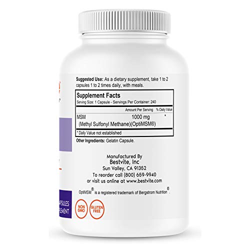 Bestvite Msm 1000Mg Made With Optimsm (240 Capsules) - No Stearates - Gmo Free - Gluten Free - Joint Support #TOP1