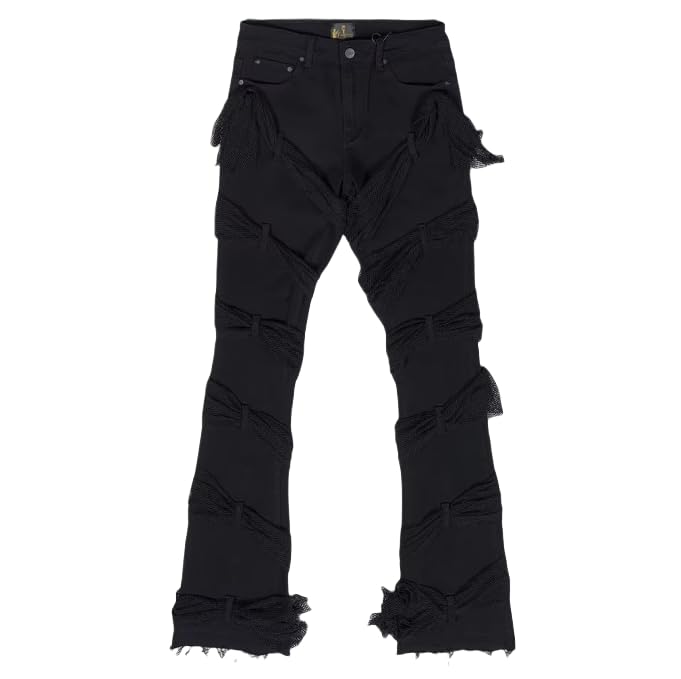 Men's Slim-fit Flared Pants, Featuring A Unique Rope Pattern, Casual Mid-Rise Hip-hop Style Jeans