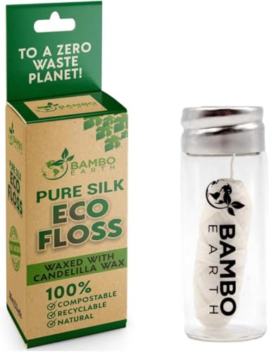 Biodegradable Mint Dental Tooth Lace Floss with Refillable & Reusable Container Holder - 100% Organic Natural and Compostable Teeth Silk Spool Waxed with Candelilla Wax & Eco-Friendly Zero Waste Box