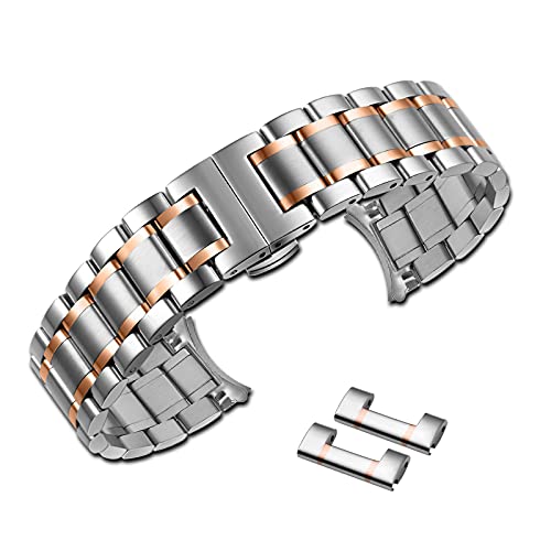 [SEURE時仕] 時計ベルト 12mm 14mm-24mm ステンレス鋼 防水 防汗 Dバックル 両開き/観音開き尾錠 錆び難い ウォッチバンド 金属腕時計ベルト 交換工具付き ボックス付き 男女兼用（シルバー/ローズゴールデン-12mm）