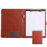 Faux Leather Portfolio with Clipboard – A4/Letter Size Legal Pad Holder, Resume Organizer and Writing Folder, Professional Business Conference Office Padfolio(red)