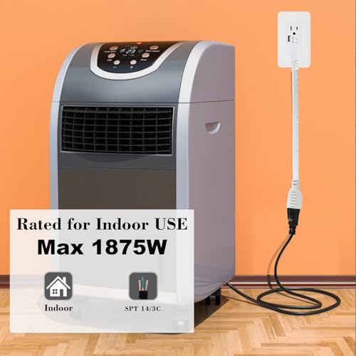 Heavy-Duty 14AWG Major Appliance Extension Cord - White 1FT Flat Thin Under Carpet Extension Cord with Flat Wall Plug,3 Prong Grounded Flat Low Profile Cord for Air Conditioner, Refrigerator by SPARKING - Used condition - Image 5