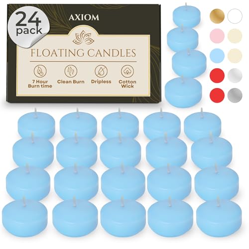 Axiom Floating Candles for Centerpieces - 24-Pack, Floating Candle 2 inch Hand-Rolled Paraffin, Cotton Wicks, 4-Hour Clean Burn - Unscented, Dripless Water Candles for Weddings, Parties, Home Decor Deal