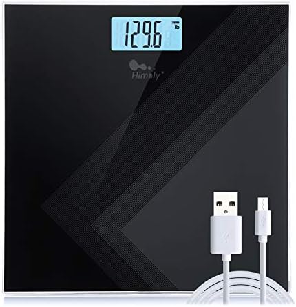 himaly Digital Body Weight Scale, USB Rechargeable Bathroom Scale with Step-On Technology, Back Light Display, Digital Weight Scale, 400Ibs/180kg Capacity, 6mm Tempered Glass
