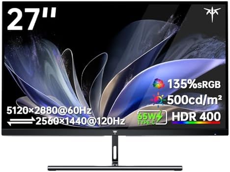 （09:30時点） KTC 27インチ 5Kモニター 5120*2880@60HZ/2560*1440@120Hz(デュアルモード切替) IPSパネル 60W Type-C×1 500 cd/m² HDR400 2000:1コントラスト比 sRGB135%ボリューム DCI-P3108% Adaptive Sync対応 ブルーライト軽減 HDMI2.0×1 DP 1.4×1チルト可能 PCモニター H27P3