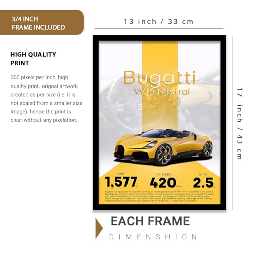 Image of walllane Big Nissan, McLaren, Bugatti Cars Framed Posters Gift Items for Boys Room Wall Decoration Bedroom Living Room Office Studio Decor | Car Poster Frame for Wall Decor Set Of 3 Size (13x17 inch)