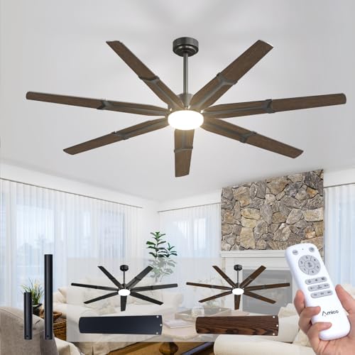 Amico 72 Inch Ceiling Fans with Lights and Remote Black+Walnut
