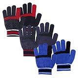 Picture of Kids winter gloves Magic stretchy glove Warm with gripper 3 pairs pack Multi color for Boys Girls Children Toddler