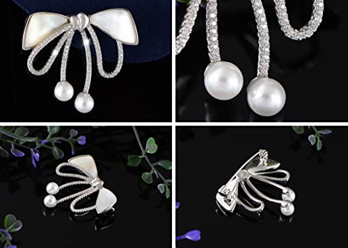 Image of Alilang Cubic Zirconia Bridal Natural Seashell Bowknot Brooches Pins Crystal Rhinestones Vintage Women Accessory