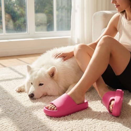 Image of welltree Slides for Women Men Pillow Slippers Non-Slip Bathroom Shower Sandals Soft Thick Sole Indoor and Outdoor Slides