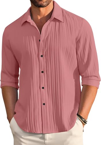 Image of Men's Casual Button Down Shirts Long Sleeve Linen Shirt Fashion Textured Beach Summer Shirt