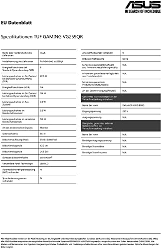 TUF Gaming VG259QR Monitor Gaming 24.5”, FullHD (1920x1080), 165Hz, Tempo di Risposta 1ms, G-SYNC, Extreme Low Motion Blur, Flicker Free, Riduzione Luce Blu, Funzione GamePlus, Regolabile, Nero - Monitor - Immagine 7