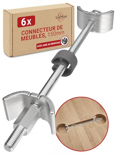 LouMaxx Connecteur de Meubles 150 mm - jonction plan de travail - ferrure d'assemblage - connecteur de plateau - Lot de 6 pour assemblage de plans de travail...